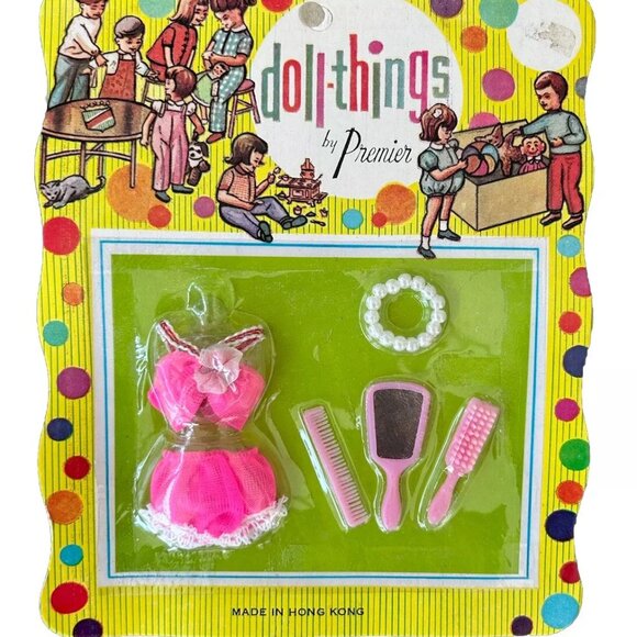 VTG Premiere Doll Things Outfit NEW Pink Bikini Pearls Brush Comb Mirror NOS - Picture 2 of 7